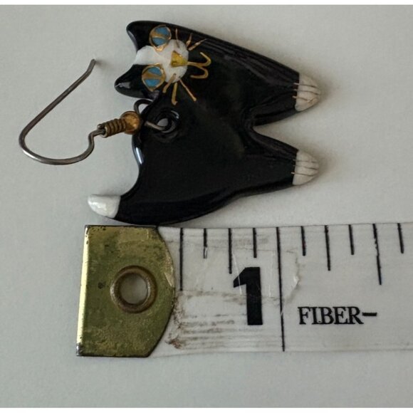 Katrina's Designers Tuxedo Cat Porcelain Earrings Black White 1.5" - Picture 5 of 5